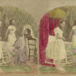 Anoniem, Twee vrouwen die een crinoline aandoen, ca 1855